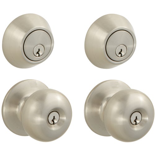 70710/5287BN-QD CP Steel Pro Half Round Entry Lockset And Single Cylinder Quad Pack