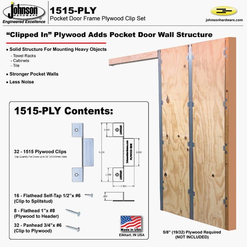 1515-PLY Johnson Hardware Pocket Door Frame Clip Set Image