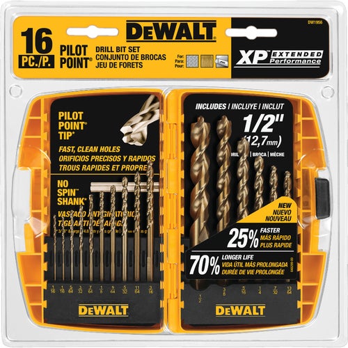 DW1956 DeWalt 16-Piece Pilot Point Drill Bit Set