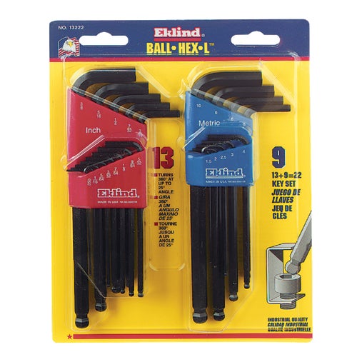 13222 Eklind 22-Piece SAE & Metric Ball-End Hex Key Set