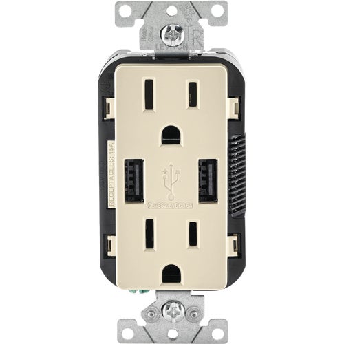 R01-T5632-0BI Leviton Decora 2-Port USB Charging Outlet With Tamper Resistant Duplex Outlet