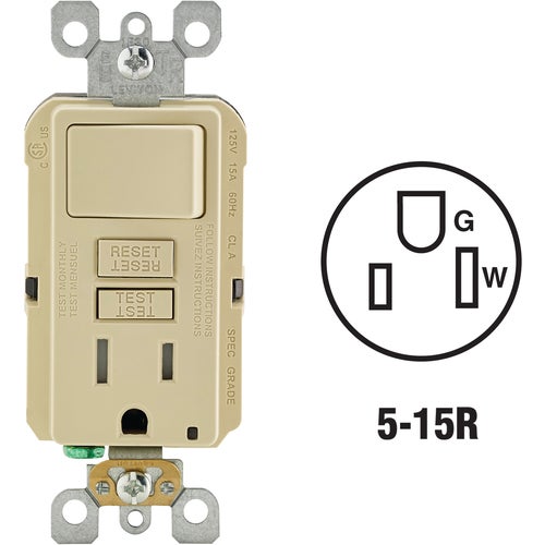 C91-GFSW1-00I Leviton Self-Test Tamper Resistant GFCI Switch & Outlet Combination With Wallplate