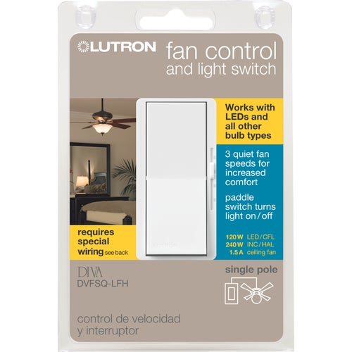 DVFSQ-LFH-WH Lutron Diva Light & Fan Control Switch