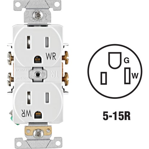 R77-TWR20-00W Leviton Tamper & Weather Resistant Commercial Grade Duplex Outlet