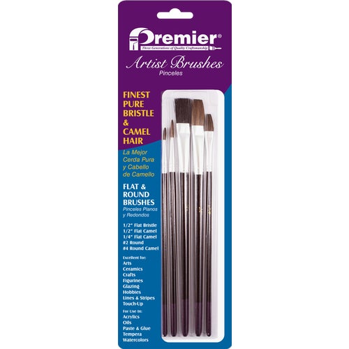 AR10105 Premier 5-Piece Bristle & Camel Hair Artist Brushes