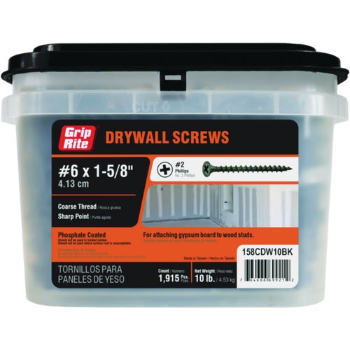 158CDW10BK Grip-Rite Coarse Thread Phosphate Drywall Screw