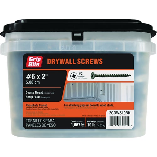 2CDWS10BK Grip-Rite Coarse Thread Phosphate Drywall Screw