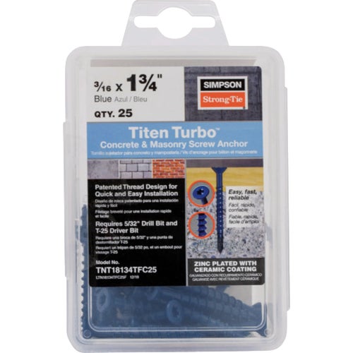 TNT18134TFC25 Simpson Strong-Tie Titen Turbo Zinc  Concrete & Masonry Anchors