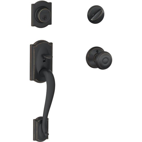 F60CAM716GEO Schlage Camelot Single Cylinder Deadbolt with Handleset with Georgian Knob