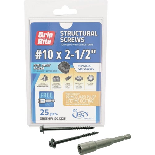 GRSSHW1021225 Grip-Rite PrimeGuard Plus Hex Washer Head Structure Screws