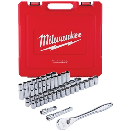 48-22-9010 Milwaukee 47-Piece 1/2 In. Standard/Metric Ratchet & Socket Set