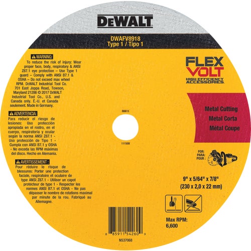 DWAFV8918 DeWalt Flexvolt Type 1 Cut-Off Wheel