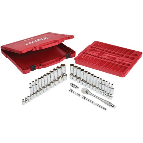 48-22-9008 Milwaukee 56-Piece 3/8 In. Standard/Metric Ratchet & Socket Set