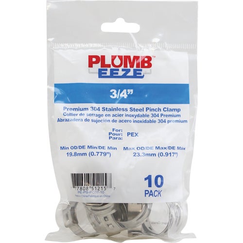 PE-PS-PC07-10 Plumbeeze Stainless Steel PEX Clinch Clamps