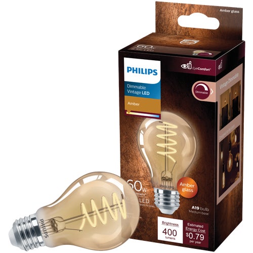 565796 Philips Dimmable Amber Vintage LED A19 Light Bulb