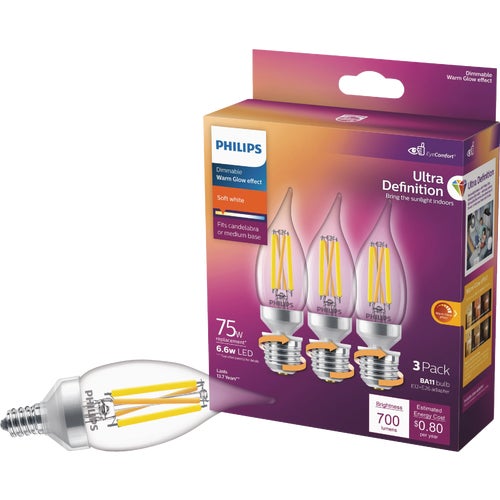 564492 Philips Ultra Definition BA11 Adjustable Base Dimmable LED Decorative Light Bulb