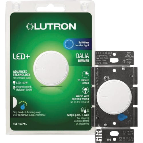 RCL-153PNLH-WH Lutron Dalia Dimmer Switch