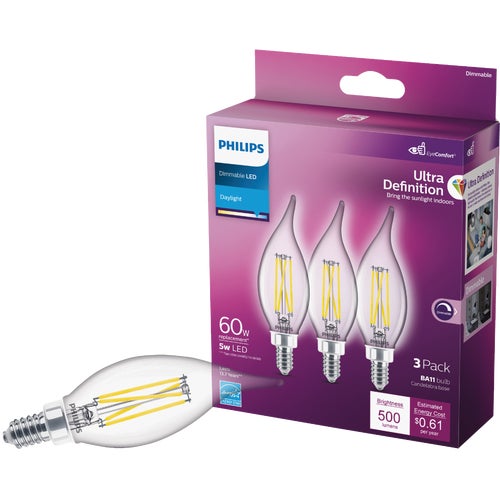 564898 Philips Ultra Definition BA11 Candelabra LED Decorative Light Bulb