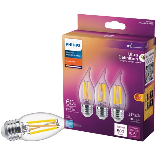 566695 Philips Ultra Definition Bent Tip BA11 Medium LED Decorative Light Bulb