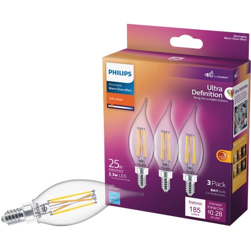 566653 Philips Ultra Definition BA11 Candelabra LED Decorative Light Bulb