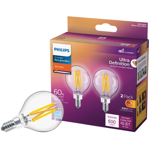 573329 Philips Ultra Definition G16.5 Candelabra LED Decorative Light Bulb