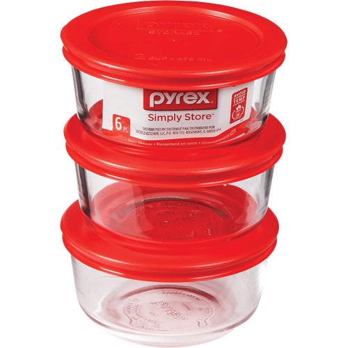 1085657 Pyrex Simply Store 6-Piece 2-Cup Glass Storage Container Set With Lids