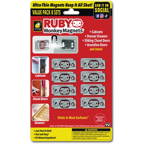 16562-8 Ruby Monkey Magnets Silver Magnetic Catch