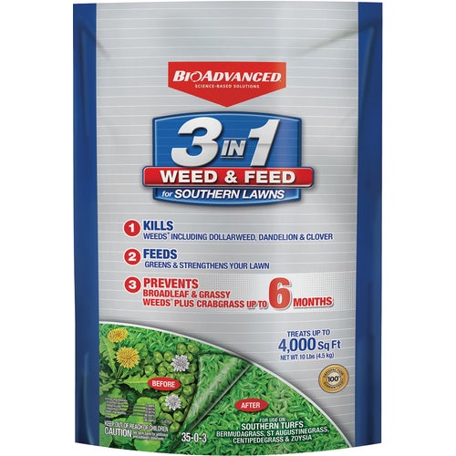 820105L BioAdvanced 3-In-1 Weed & Feed For Southern Lawns Lawn Fertilizer With Weed Killer