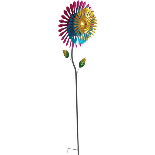 KIY336 Alpine Triple Metal Daisy Wind Spinner Garden Stake