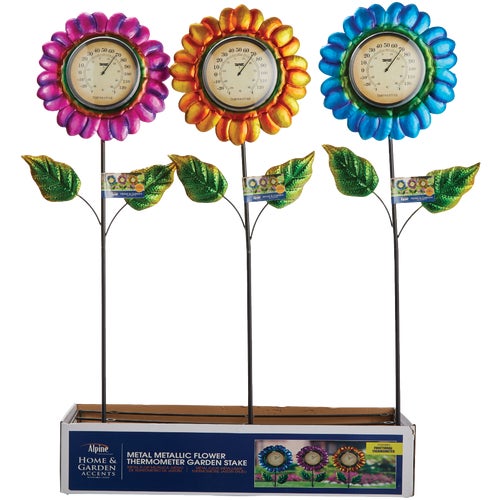 LJJ1180 Alpine Metallic Flower Thermometer Lawn Stake