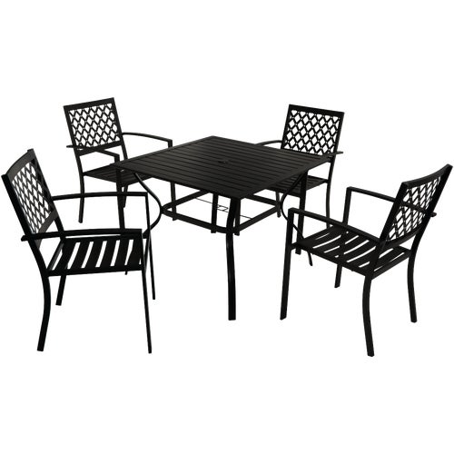 TJF-P028 Outdoor Expressions 5-Piece Black Slat Dining Set