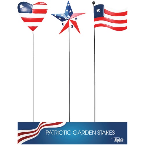 QEL516A Alpine Patriotic Flag Garden Stake