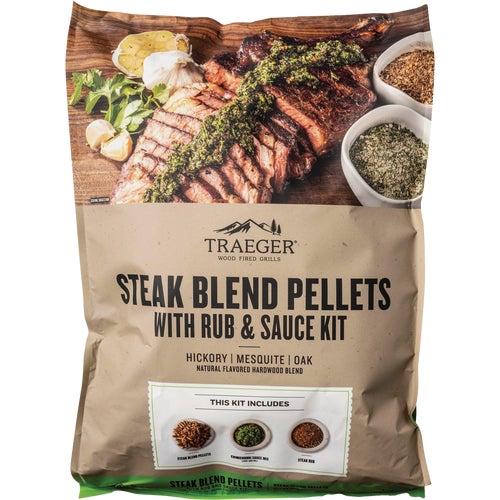 PEL355 Traeger Steak Blend All-Natural Wood Grilling Pellets Kit