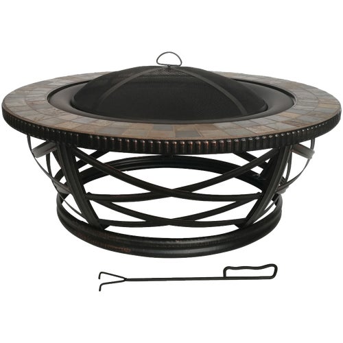 FT-51074B McKinley Round Steel Slate Fire Pit